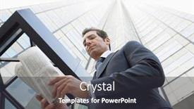  Presentation with office newspaper - Presentation theme with businessman-reading-newspaper-outside-office background and a dark gray colored foreground