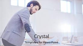  Presentation with reading table - Amazing presentation design having businessman reading paper while leaning backdrop and a light blue colored foreground