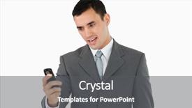  Presentation with text message - PPT theme with businessman reading text message against a white background background and a dark gray colored foreground