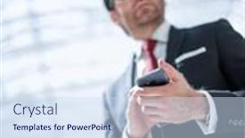  Presentation with text message - Presentation design featuring businessman-reading-text-message background and a sky blue colored foreground