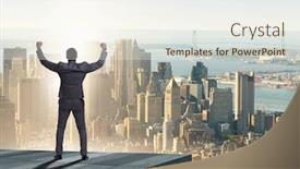  Presentation with challenges - Cool new presentation design with businessman ready for new challenges in business concept backdrop and a cream colored foreground