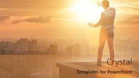  Presentation with challenges - Theme featuring businessman-ready-for-new-challenges background and a gold colored foreground