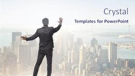  Presentation with challenges - Audience pleasing presentation theme consisting of businessman-ready-for-new-challenges backdrop and a sky blue colored foreground