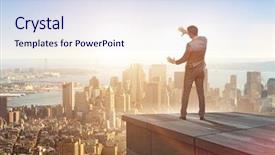  Presentation with challenges - Audience pleasing slide set consisting of businessman ready for new challenges backdrop and a sky blue colored foreground