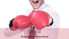 Presentation with boxing fight - PPT theme featuring businessman ready to fight with boxing gloves over white background and a coral colored foreground