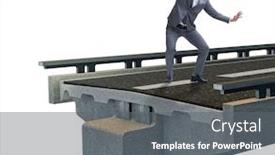  Presentation with broken bridge - Presentation design consisting of businessman ready to overcome the broken bridge background and a gray colored foreground