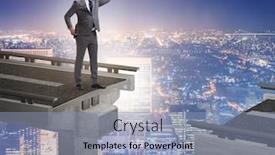  Presentation with broken bridge - PPT theme consisting of businessman-ready-to-overcome background and a light blue colored foreground