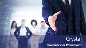  Presentation with shake hand - Audience pleasing PPT theme consisting of businessman ready to shake hand against stocks and shares backdrop and a navy blue colored foreground