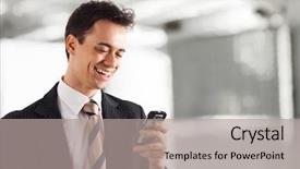  Presentation with sms - PPT layouts with businessman receiving a pleasant sms background and a light gray colored foreground