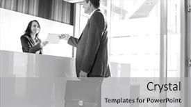  Presentation with receptionist - Amazing theme having businessman receiving document from receptionist in office backdrop and a light gray colored foreground