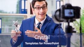  Presentation with award - Amazing slide deck having businessman recording a video backdrop and a navy blue colored foreground