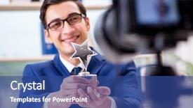  Presentation with award - Slide deck with businessman recording a video background and a ocean colored foreground