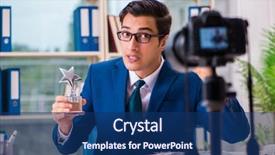  Presentation with award - Presentation theme consisting of businessman recording a video background and a navy blue colored foreground