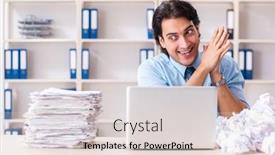  Presentation with new ideas - Slides having businessman rejecting new ideas with lots of papers background and a lemonade colored foreground