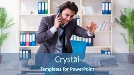  Presentation with new ideas - Slide set consisting of businessman rejecting new ideas with lots of papers background and a ocean colored foreground