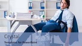  Presentation with new ideas - Presentation theme with businessman rejecting new ideas with lots of papers background and a teal colored foreground