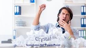  Presentation with new ideas - Beautiful PPT theme featuring businessman rejecting new ideas with lots of papers backdrop and a sky blue colored foreground