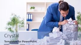  Presentation with new ideas - Cool new PPT layouts with businessman-rejecting-new-ideas backdrop and a light blue colored foreground