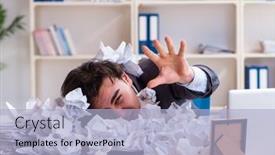  Presentation with new ideas - PPT theme having businessman-rejecting-new-ideas background and a light blue colored foreground