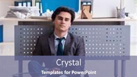  Presentation with new ideas - Presentation theme having businessman-rejecting-new-ideas background and a ocean colored foreground