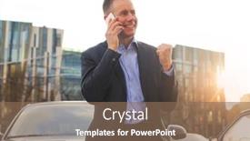  Presentation with news - Presentation design featuring businessman-rejoices-at-the-good background and a violet colored foreground