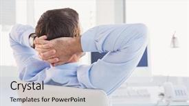  Presentation with office chair - Amazing theme having businessman relaxing in a swivel chair leaning back in his office backdrop and a light blue colored foreground