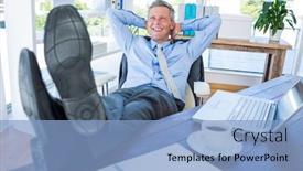  Presentation with office chair - Beautiful slides featuring businessman relaxing in a swivel chair in office backdrop and a light blue colored foreground