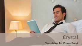  Presentation with business hotel - Colorful presentation design enhanced with businessman-relaxing-in-his-hotel backdrop and a mint green colored foreground