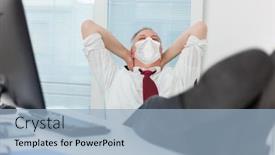  Presentation with covid - Slides having businessman-relaxing-in-his-office background and a light blue colored foreground