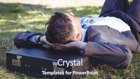  Presentation with relaxing - Slide set featuring businessman relaxing in the park on a sunny day background and a tawny brown colored foreground