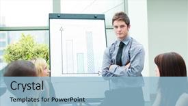  Presentation with sales figures - Audience pleasing presentation theme consisting of businessman reporting to sales figures backdrop and a light blue colored foreground