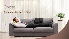  Presentation with living room - Amazing PPT layouts having businessman-resting-on-a-gray backdrop and a sky blue colored foreground