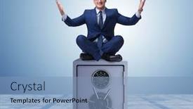  Presentation with safe - Colorful slides enhanced with businessman-resting-putting-leg backdrop and a teal colored foreground