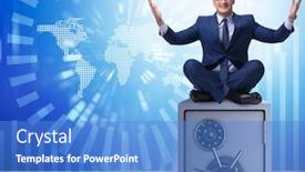  Presentation with safe - Audience pleasing PPT theme consisting of businessman-resting-putting-leg backdrop and a teal colored foreground