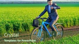  Presentation with checks - PPT theme enhanced with businessman-rides-a-bicycle background and a tawny brown colored foreground