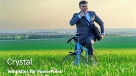  Presentation with rides - Presentation consisting of businessman-rides-a-bicycle background and a tawny brown colored foreground