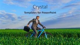  Presentation with rides - Theme featuring businessman-rides-a-bicycle background and a light blue colored foreground