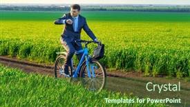  Presentation with checks - Slides with businessman-rides-a-bicycle background and a forest green colored foreground