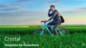  Presentation with rides - Presentation having businessman-rides-a-bicycle background and a forest green colored foreground