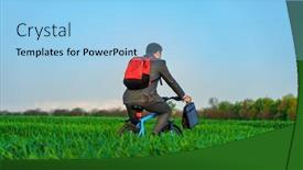  Presentation with rides - Presentation theme having businessman-rides-a-bicycle background and a light blue colored foreground