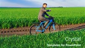  Presentation with checks - Theme with businessman-rides-a-bicycle background and a forest green colored foreground
