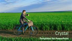  Presentation with checks - Presentation theme with businessman-rides-a-bicycle background and a forest green colored foreground