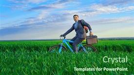  Presentation with rides - Presentation with businessman-rides-a-bicycle background and a forest green colored foreground