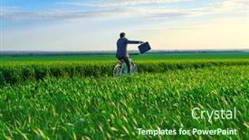  Presentation with rides - PPT theme consisting of businessman-rides-a-bicycle background and a forest green colored foreground