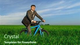  Presentation with rides - Theme featuring businessman-rides-a-bicycle background and a forest green colored foreground
