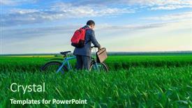  Presentation with rides - Presentation theme with businessman-rides-a-bicycle background and a forest green colored foreground