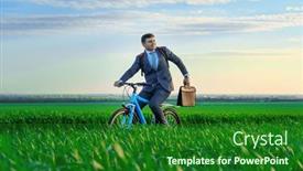  Presentation with rides - Slide set with businessman-rides-a-bicycle background and a forest green colored foreground