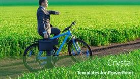  Presentation with checks - PPT theme consisting of businessman-rides-a-bicycle background and a forest green colored foreground