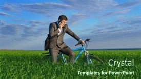  Presentation with checks - Slide deck with businessman-rides-a-bicycle background and a forest green colored foreground