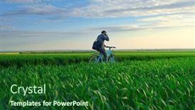  Presentation with rides - PPT theme having businessman-rides-a-bicycle background and a forest green colored foreground